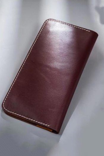 Imported genuine long leather wallet in burgundy with girl silhouette painting in Pakistan.