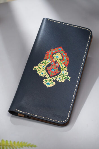 Imported full grain leather long wallet with Turkish hand-painted art for men and women