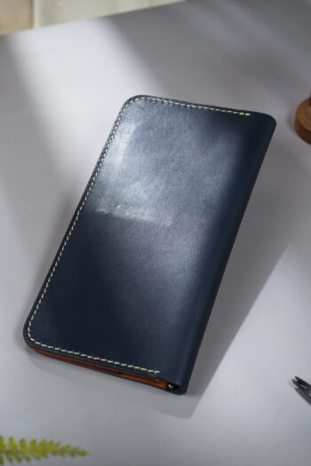 Imported full grain leather long wallet with Turkish hand-painted art for men and women