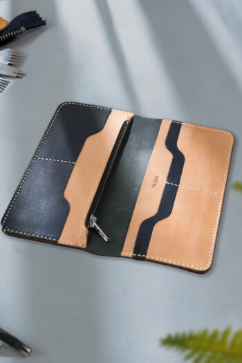 Imported full grain leather long wallet with Turkish hand-painted art for men and women