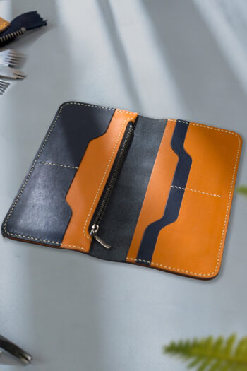 Long leather wallet with Turkish motif made from imported genuine leather for men and women