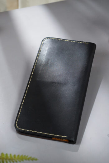 Imported genuine long leather wallet in black with owl flying painting in Pakistan.