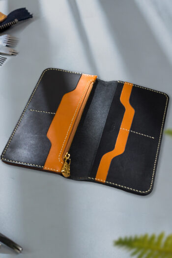 Imported genuine long leather wallet in black with owl flying painting in Pakistan.