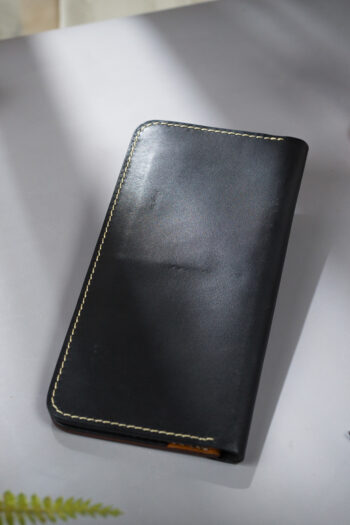 Full grain leather long wallet with Turkish hand-painted art with leather acrylics