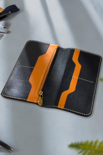 Full grain leather long wallet with Turkish hand-painted art with leather acrylics