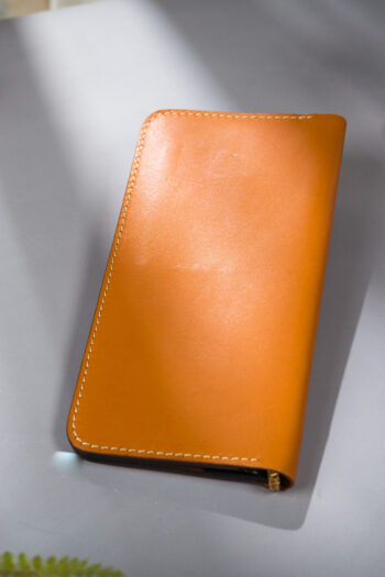 Imported genuine long leather wallet in beige with colourful butterfly painting in Pakistan.