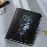 Batman leather wallet for men featuring superhero artwork by Mushi