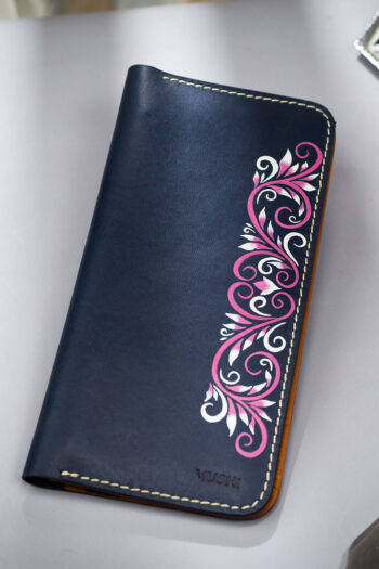 Luxury floral leather wallet for women in pink and off-white by Mushi