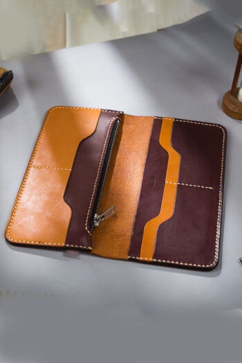 Tan and burgundy Bi fold ART Wallets Prepared By MUSHI