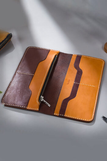 Tan and burgundy Bi fold ART Wallets Prepared By MUSHI