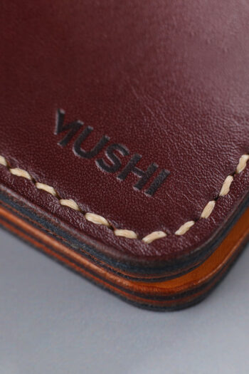 Handmade stitched on Burgundy long Wallet by MUSHI