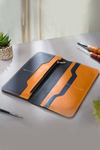 Inner black and orange Bi fold ART Wallets Prepared By MUSHI