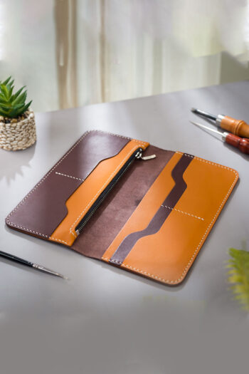 Tan and burgundy Bi fold ART Wallets Prepared By MUSHI