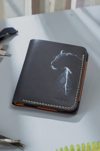 Genuine Full Grain Black Leather Wallet Prepared By MUSHI