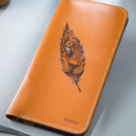 Luxurious long Orange leather Art wallet by MUSHI