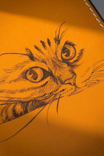 Long Orange leather Cat Eyes Art wallet by MUSHI