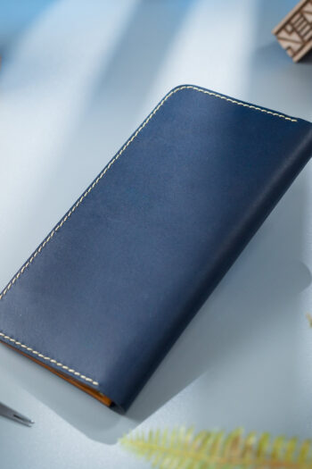 Dark Blue Full grain Leather Wallet Prepared By MUSHI