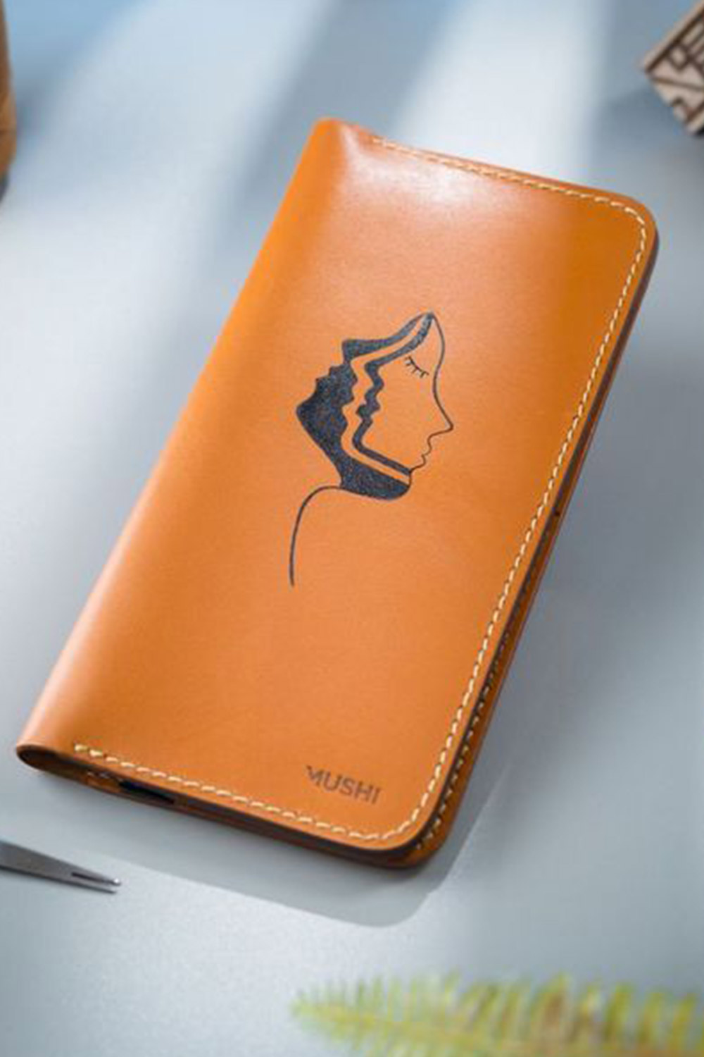 Orange ART long Wallets by MUSHI Long Leather Orange Dual Face Art Wallets Prepared By MUSHI