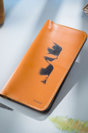 Long Orange leather fading female Art wallet by MUSHI