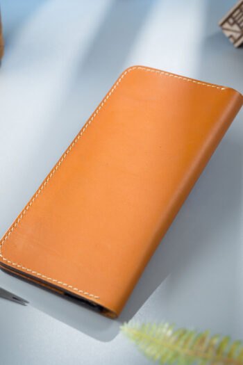 Leather Long Orange Bi fold ART Wallets Prepared By MUSHI