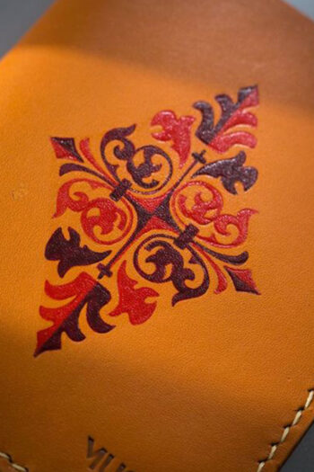Genuine Floral ART orange Leather Wallet Prepared By MUSHI