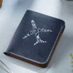 Customize Full Grain Navy blue Leather Wallet Prepared By MUSHI