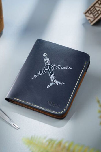Customize Full Grain Navy blue Leather Wallet Prepared By MUSHI