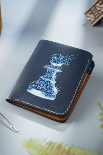 Genuine Full Grain Navy blue Leather Wallet Prepared By MUSHI