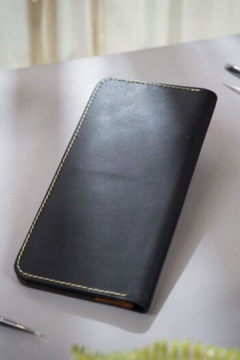 Leather Long Black Bi fold Horizon poetry ART Wallets Prepared By MUSHI