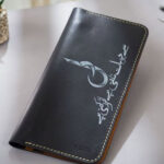 Black leather heartfelt words Art wallet by MUSHI