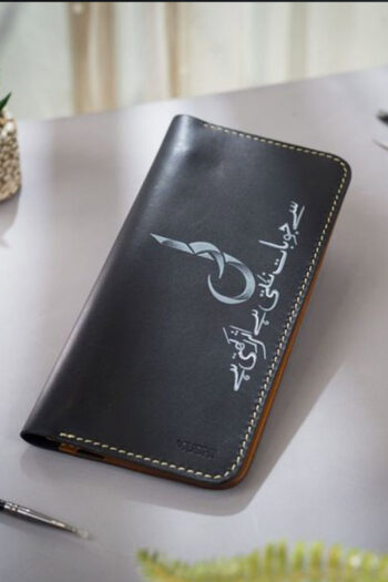 Black leather heartfelt words Art wallet by MUSHI
