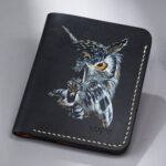 Full Grain Black Leather OWL Handmade Customize Wallet Prepared By MUSHI