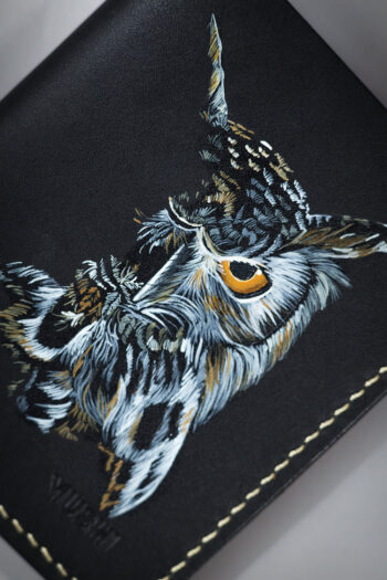 Genuine Black Leather OWL Handmade Customize Wallet Prepared By MUSHI