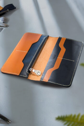 Long Leather Wallet with Wax Thread stitching by Hands