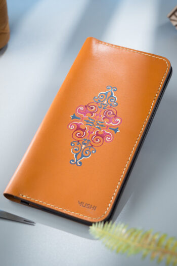 Art Orange Leather Wallet by MUSHI in Pakistan