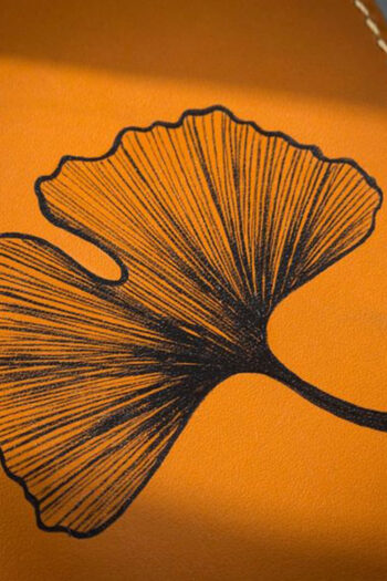 ART Petal black design on orange long Wallet Prepared By MUSHI