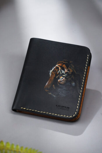 Black Leather Tiger Art Wallet Prepared By MUSHI