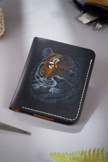 Genuine Leather Tiger Art Wallet Prepared By MUSHI