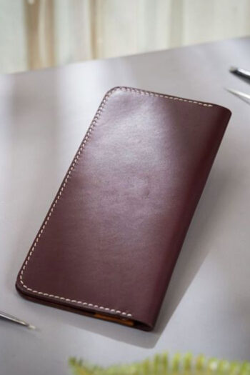 Leather Long burgundy Bi fold Horizon poetry ART Wallets Prepared By MUSHI