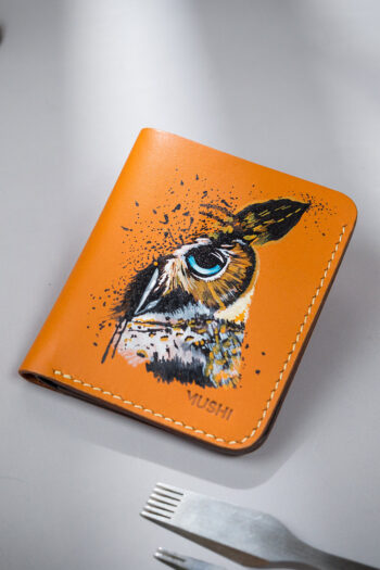 Genuine Full Grain orangeLeather Wallet Prepared By MUSHI