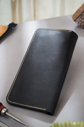 Long Luxury black Leather Wallet Prepared By MUSHI