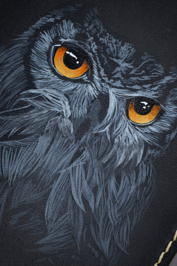 Hunter owl eyes Full Grain Black Leather Wallet Prepared By MUSHI