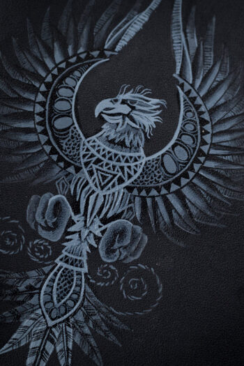 Amazing ART on black leather wallet prepared by MUSHI