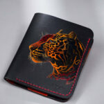 Artistic minimalist leather wallet with cheetah painting