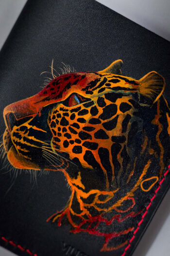 Black vibrant cheetah design on MUSHI Wallet