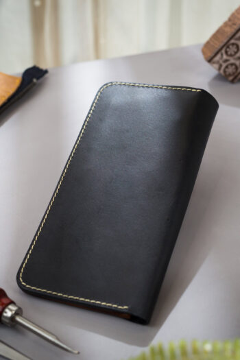 Long Luxury black Leather Wallet Prepared By MUSHI