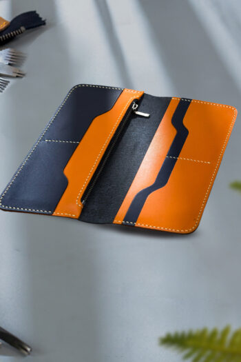 Double tone Long Leather Wallet with Wax Thread stitching by Hands