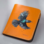 Luxury leather wallet gift for her, hand-painted art