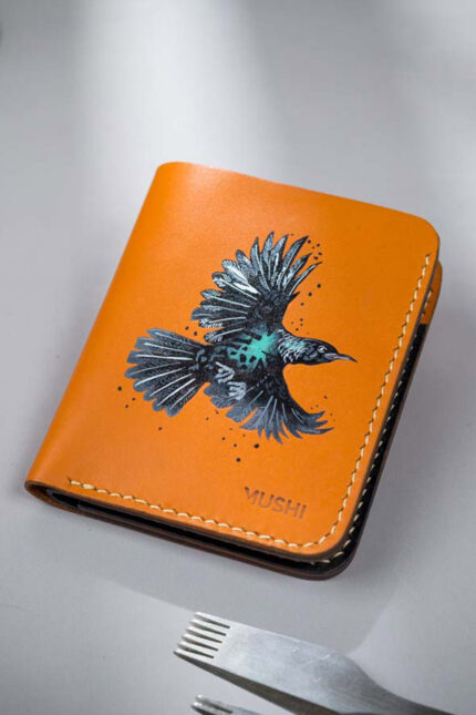 Luxury leather wallet gift for her, hand-painted art