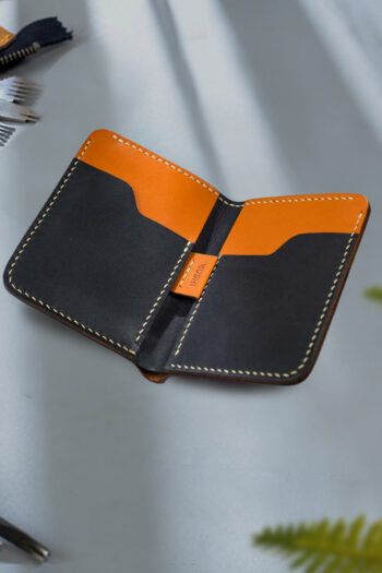 Compact size leather Wallet with Wax Thread stitching by Hands